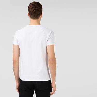  Lacoste Slim Fit Bisiklet Yaka Baskılı Beyaz T-Shirt