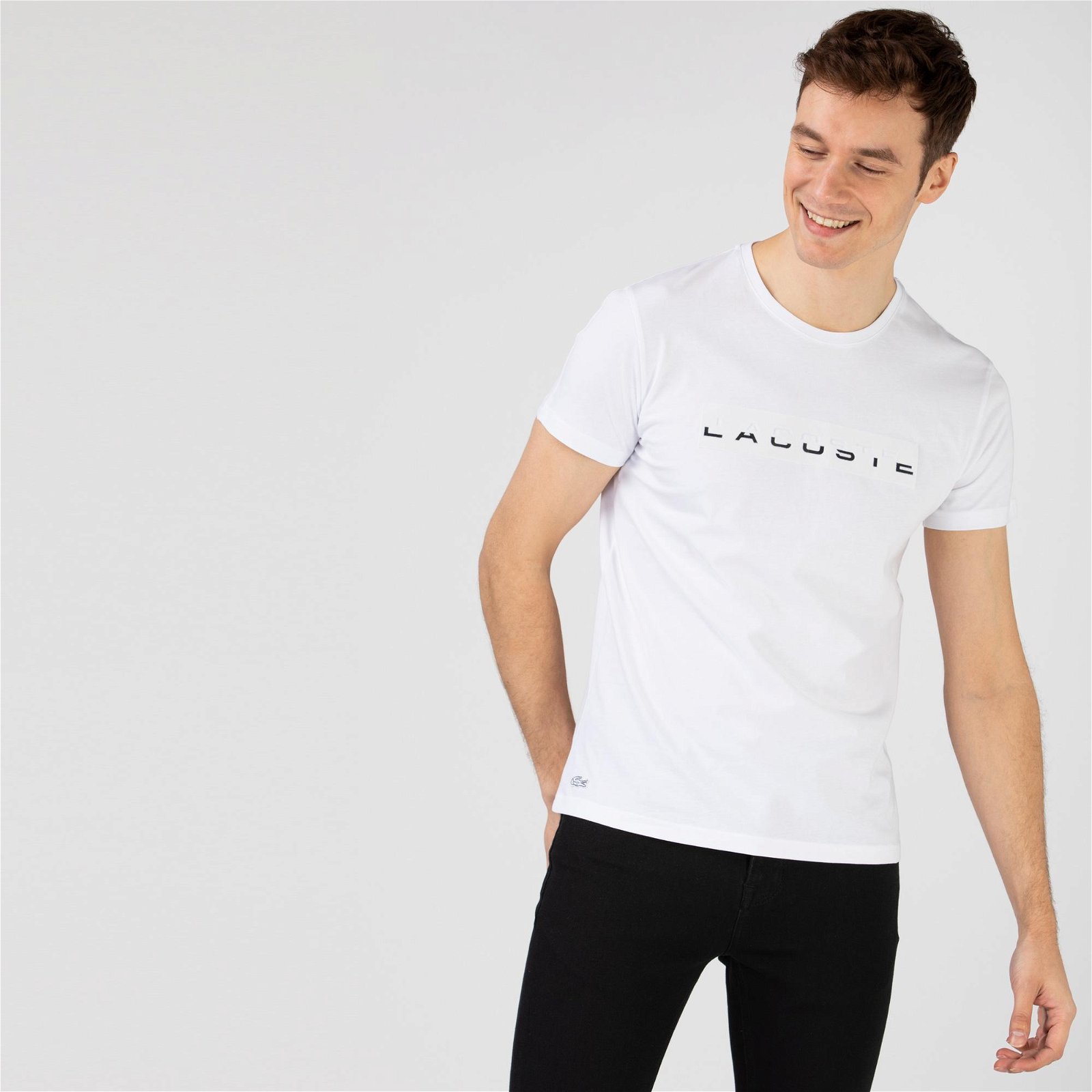 Lacoste Slim Fit Bisiklet Yaka Baskılı Beyaz T-Shirt