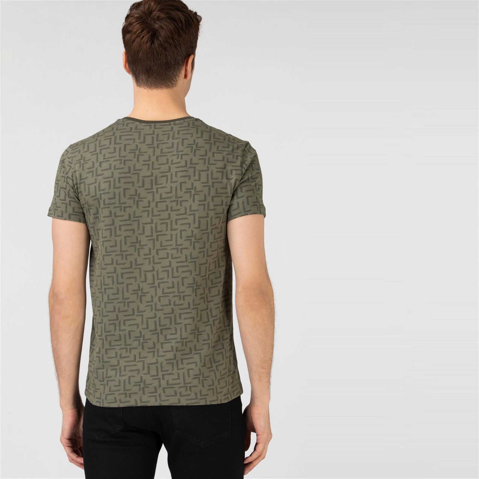 Lacoste Slim Fit V Yaka Baskılı Haki T-Shirt