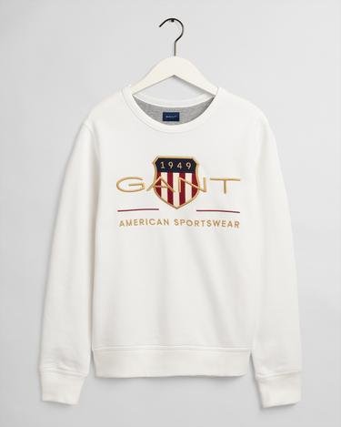  GANT Regular Fit Logo Detaylı Erkek Beyaz Sweatshirt
