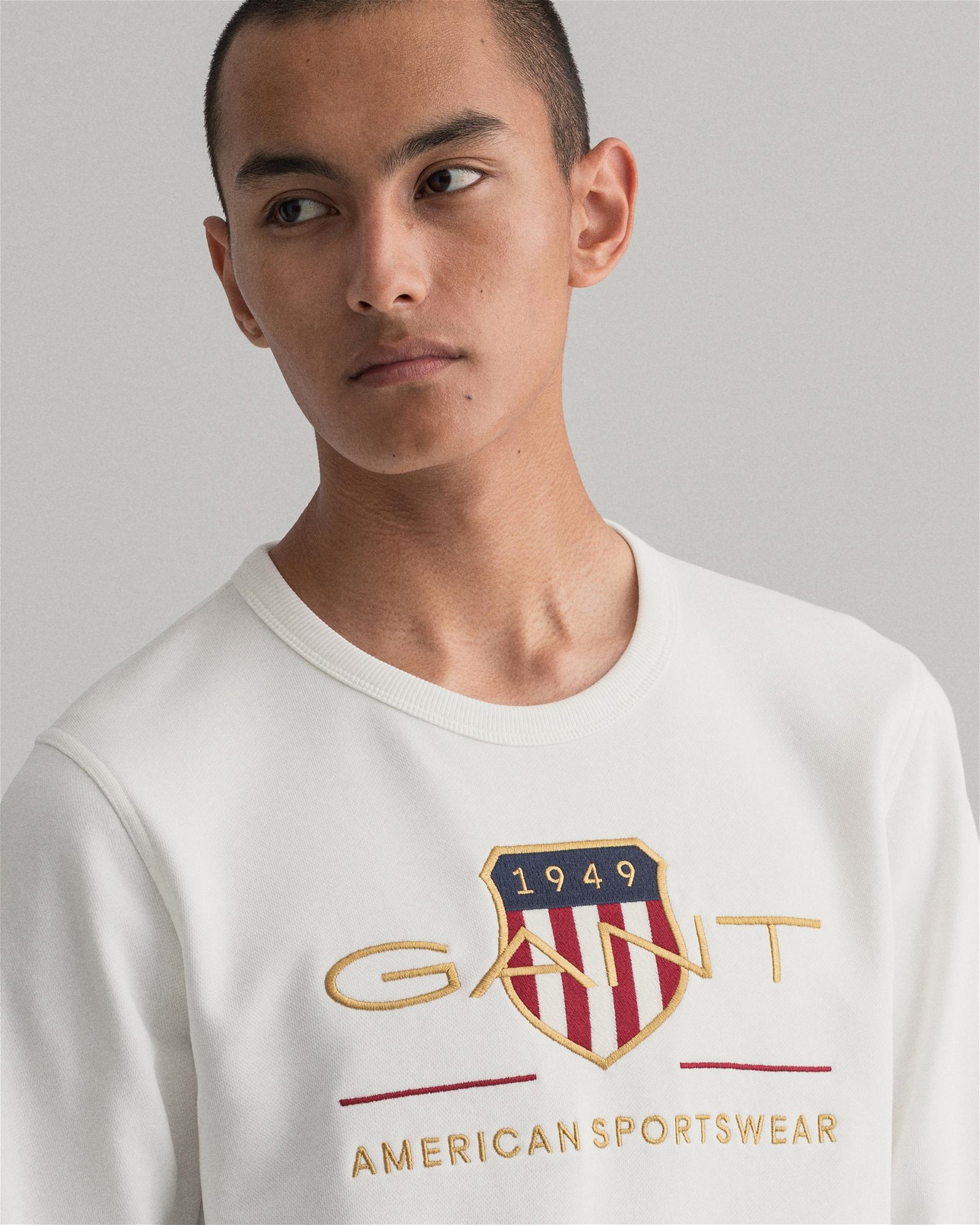 GANT Regular Fit Logo Detaylı Erkek Beyaz Sweatshirt