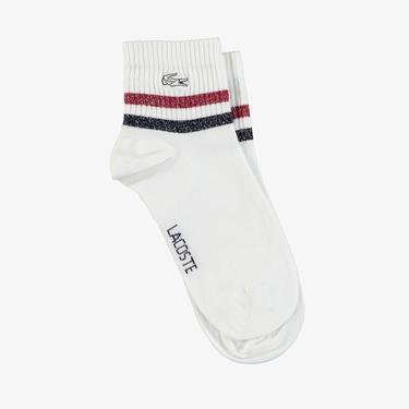  Lacoste Kadın Çizgili Beyaz Çorap