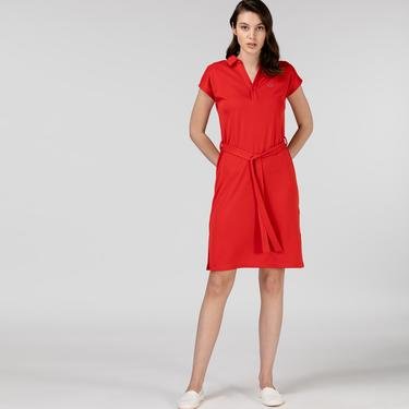  Lacoste Kadın Kısa Kollu Kırmızı Elbise