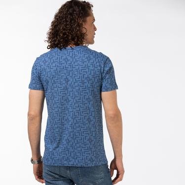  Lacoste Slim Fit V Yaka Baskılı Mavi T-Shirt