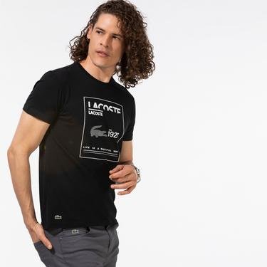  Lacoste Slim Fit Bisiklet Yaka Baskılı Siyah T-Shirt
