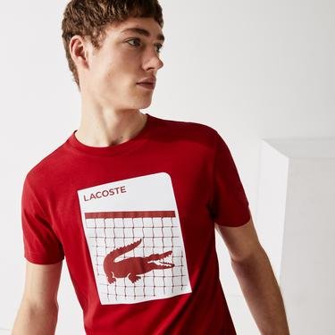  Lacoste Sport Erkek Bisiklet Yaka Baskılı Kırmızı T-Shirt