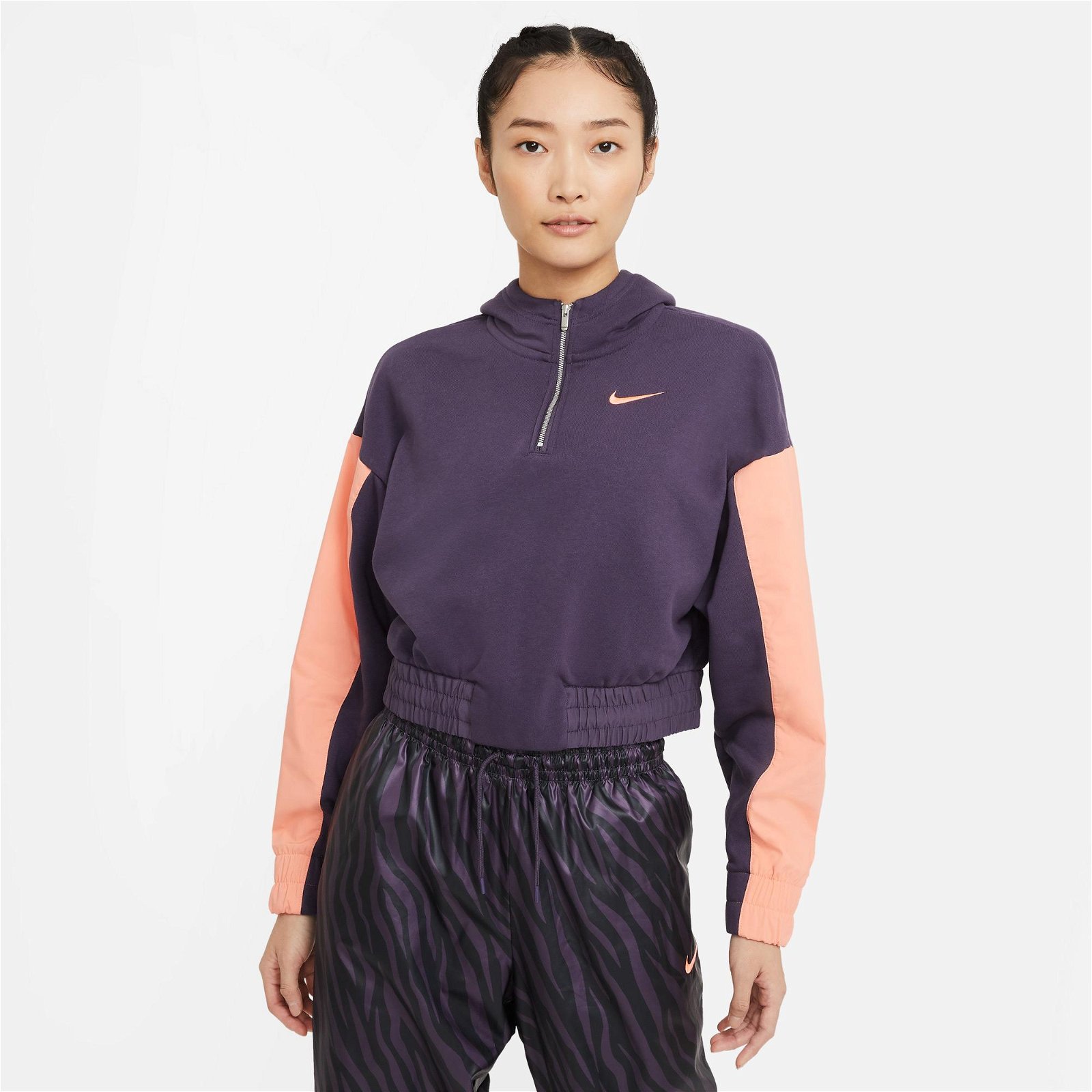 Nike Sportswear Essential Icon Clash Hoodie Qz Mix Kadın Mor Sweatshirt