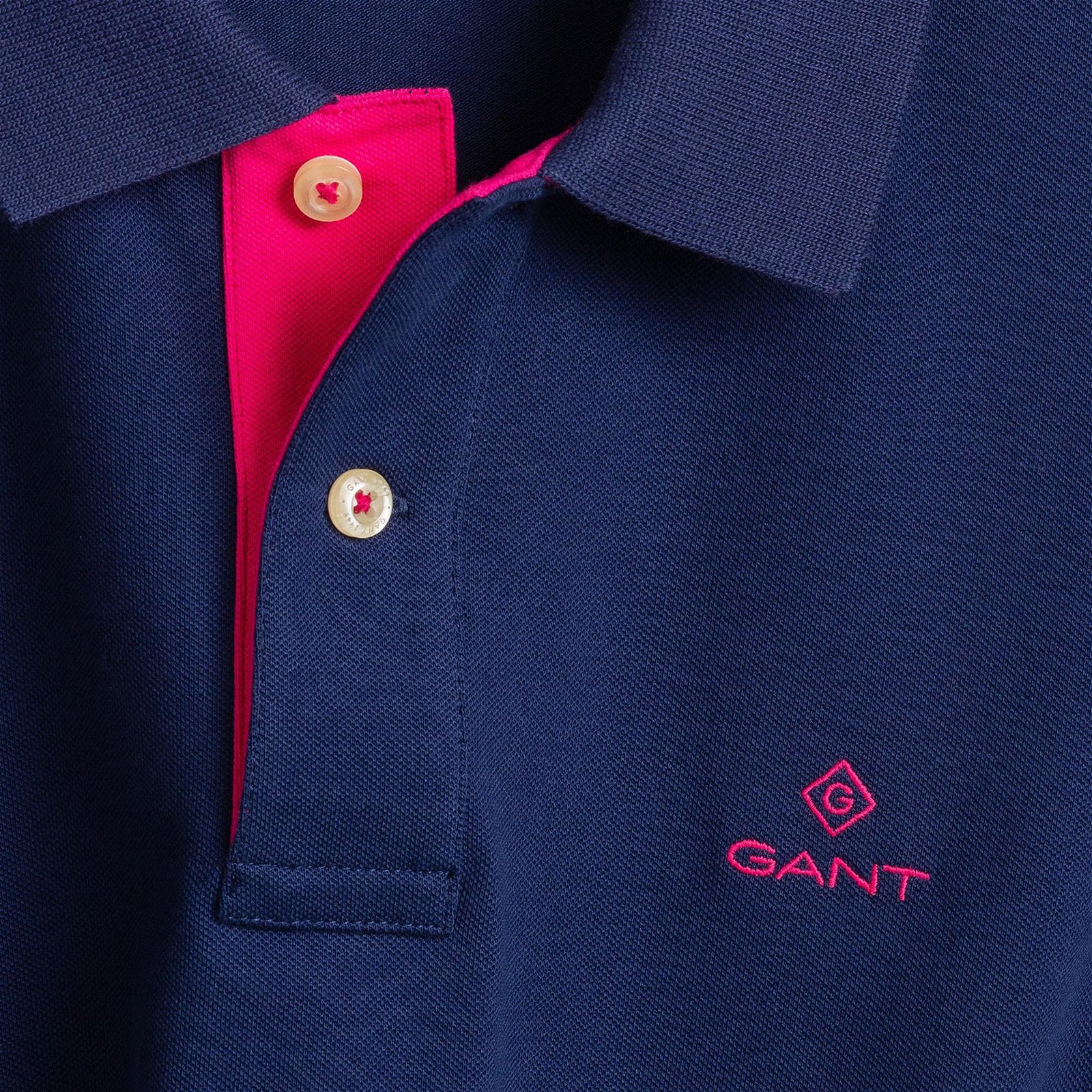 Gant Contrast Collar Pique Rugger Erkek Mavi Polo