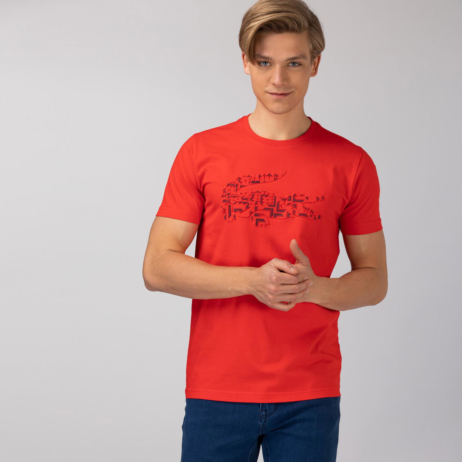 Lacoste Erkek Bisiklet Yaka Baskılı Kırmızı T-Shirt
