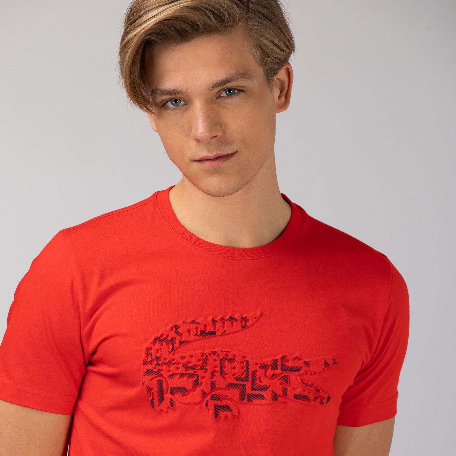 Lacoste Erkek Bisiklet Yaka Baskılı Kırmızı T-Shirt