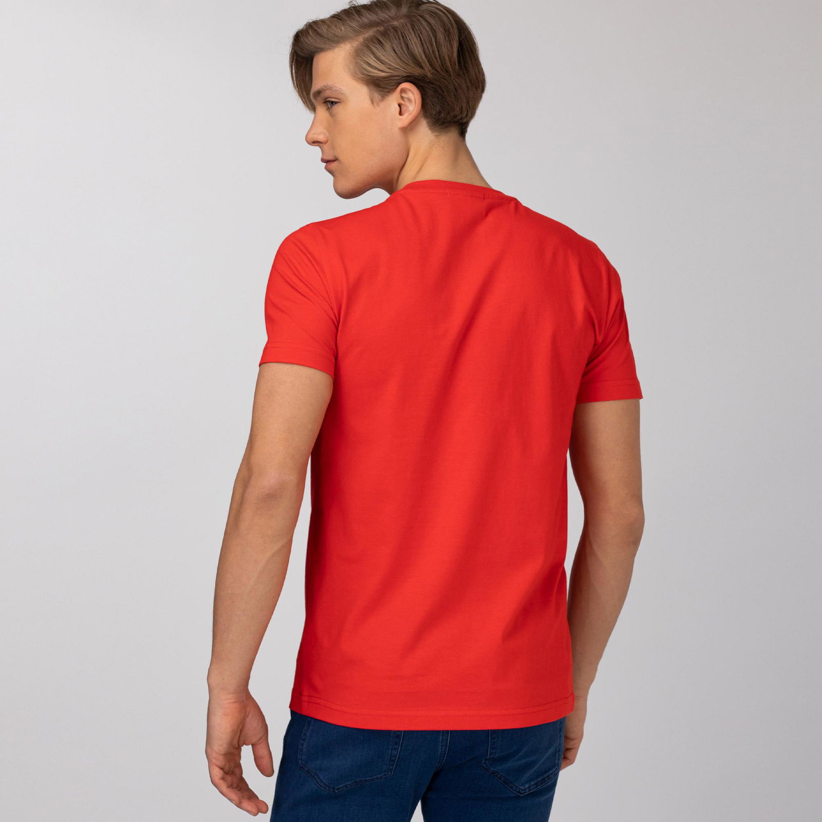 Lacoste Erkek Bisiklet Yaka Baskılı Kırmızı T-Shirt