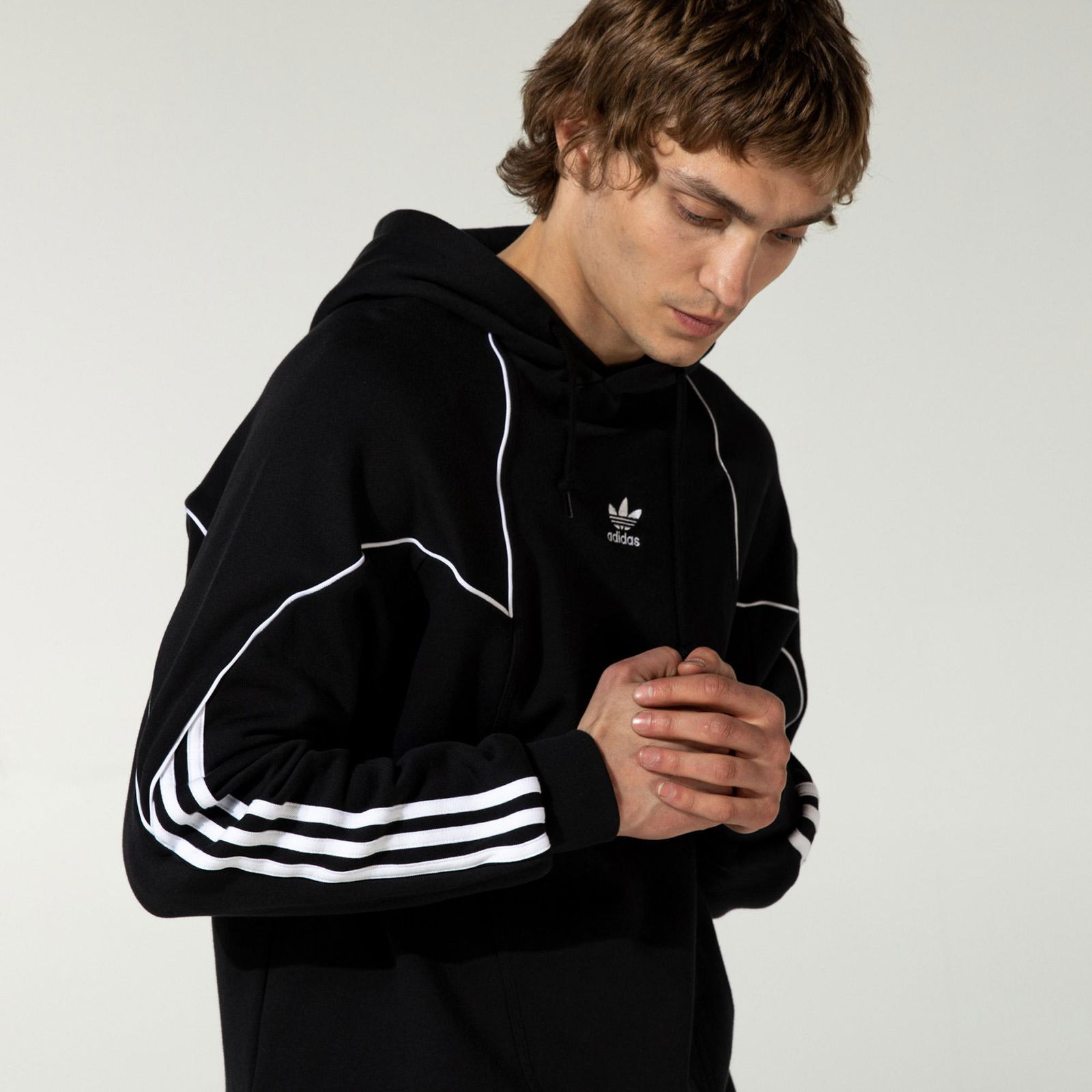 adidas Big Trefoil Blocked Erkek Siyah Kapüşonlu Sweatshirt