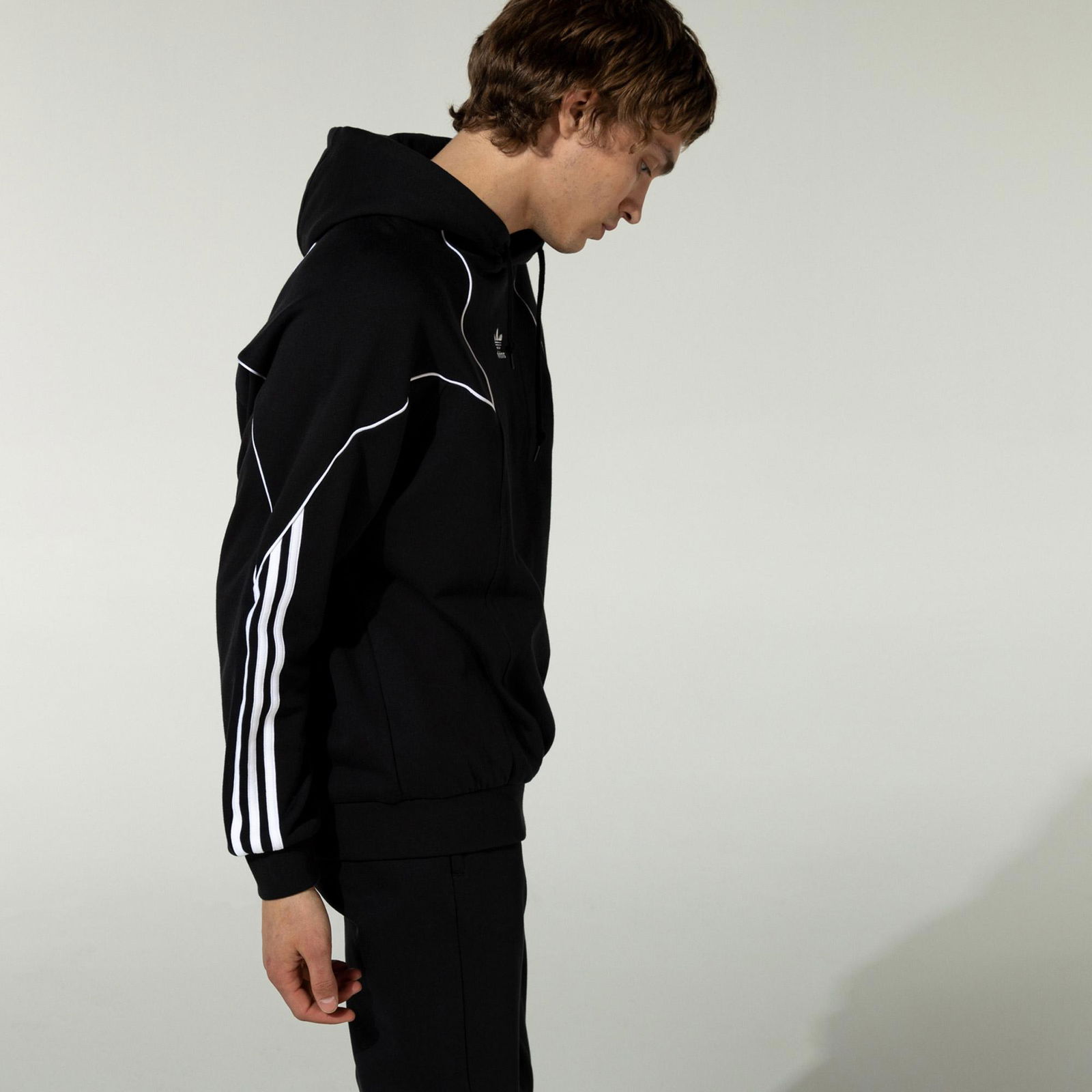 adidas Big Trefoil Blocked Erkek Siyah Kapüşonlu Sweatshirt
