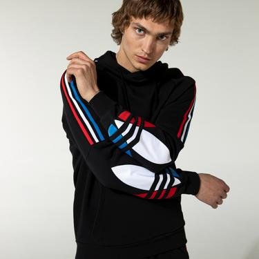  adidas Adicolor Tricolor Kapüşonlu Erkek Siyah Sweatshirt