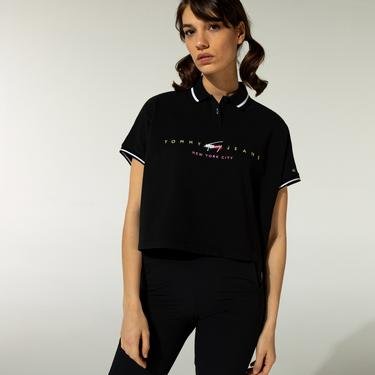  Tommy Jeans BXY Crop Modern Logo Kadın Siyah Polo