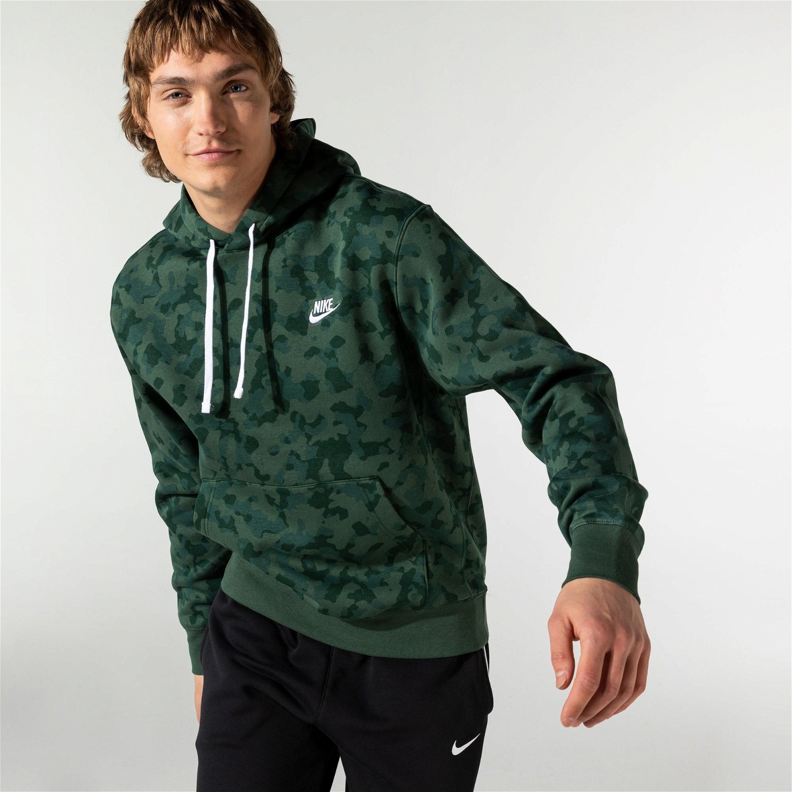 Nike Sportswear Club Camo Erkek Yeşil Kapüşonlu Sweatshirt