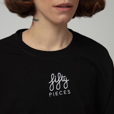  Fifty Pieces Büzgülü Oversize Kadın Siyah T-Shirt