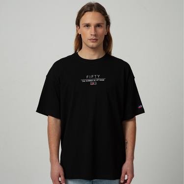  Fifty Pieces Düşük Omuzlu Erkek Siyah T-Shirt