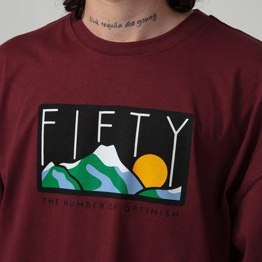  Fifty Pieces Düşük Omuzlu Erkek Bordo T-Shirt