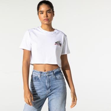  Tommy Jeans Super Crop Logo Kadın Beyaz T-Shirt