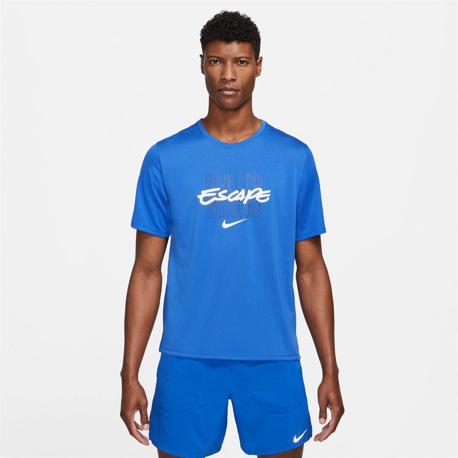 Nike Dri-Fit Miler Top Wr Gx Erkek Mavi T-Shirt