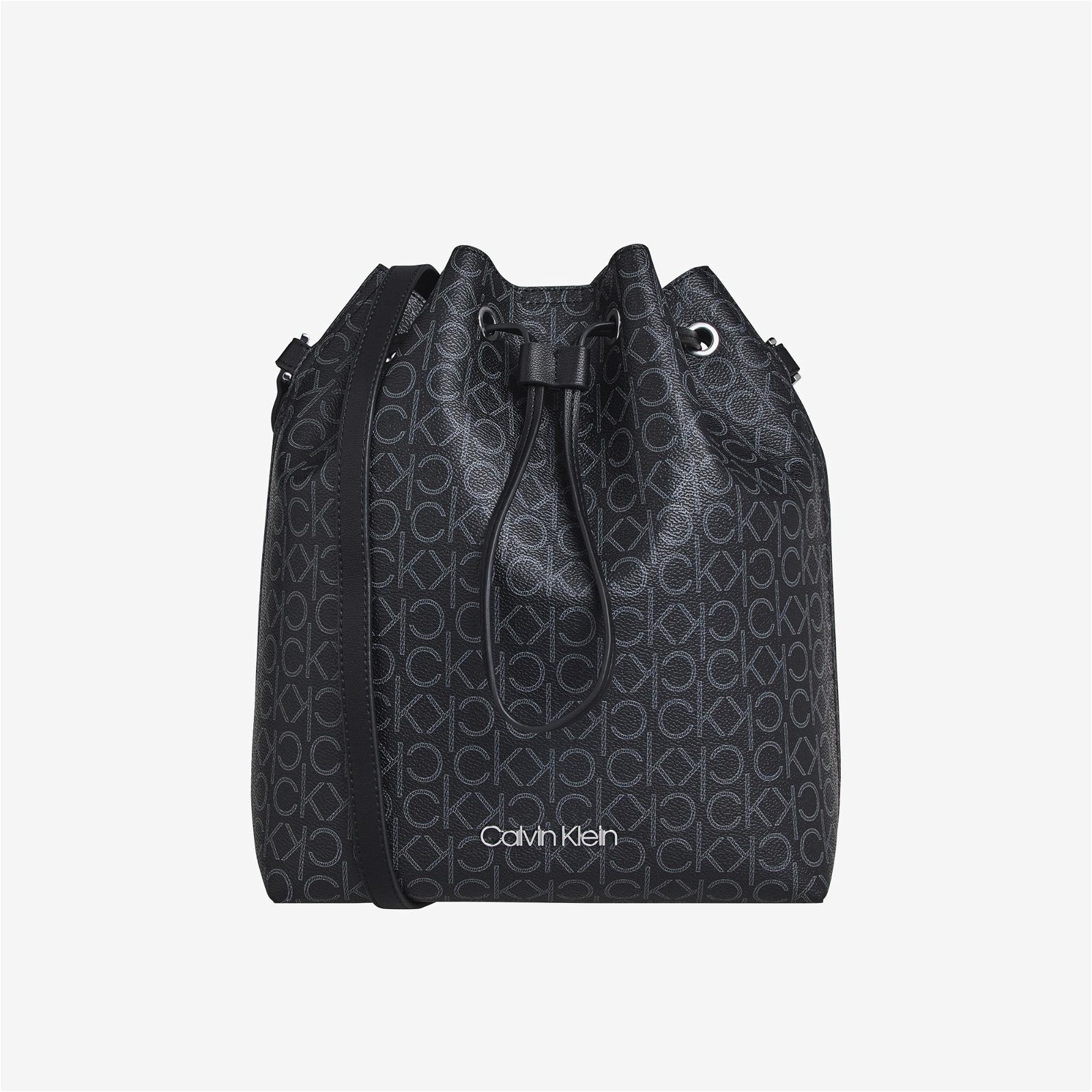 Calvin Klein Drawstring Bucket Bag Monogram Kadın Siyah Omuz Çantası