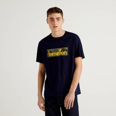  Benetton Baskılı Erkek Lacivert T-Shirt