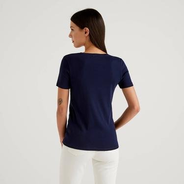  Benetton Basic Kadın Lacivert T-Shirt