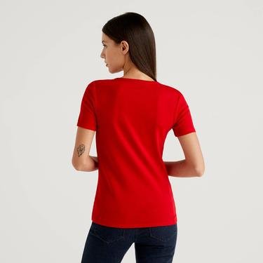  Benetton Basic Kadın Kırmızı T-Shirt