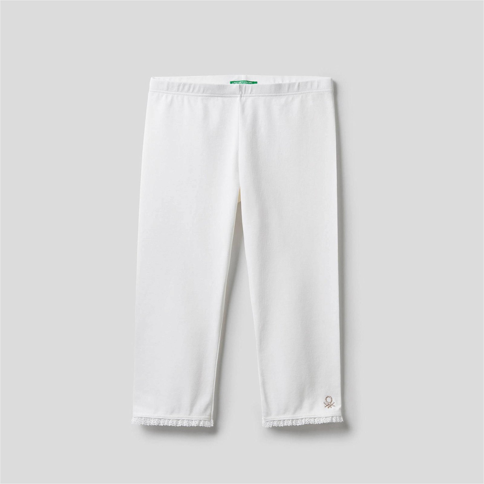 Benetton Paçası Dantelli Kapri Kız Çocuk Beyaz Pantolon
