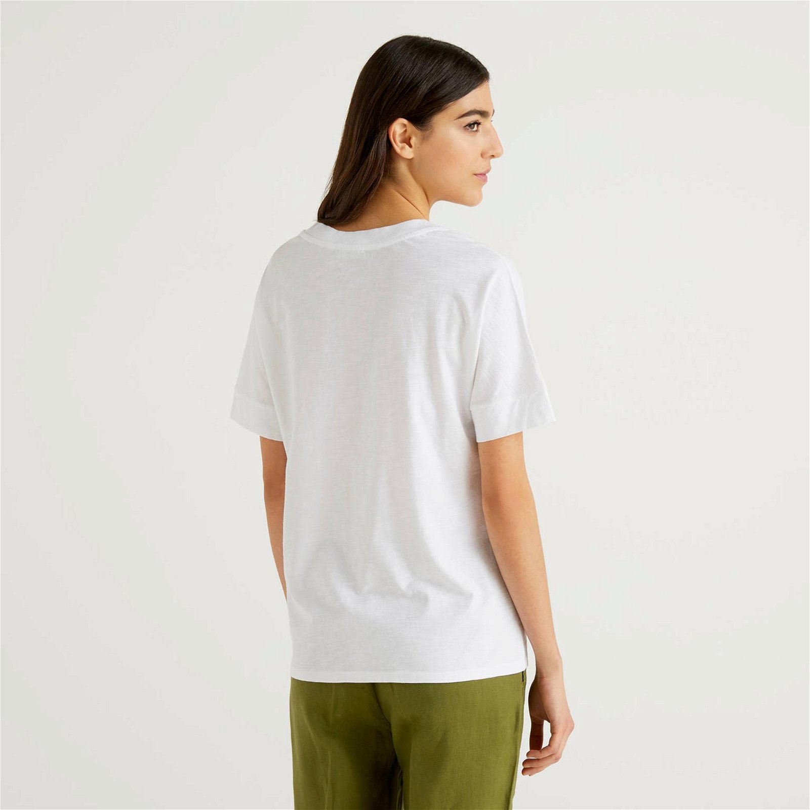 Benetton Slub Kadın Beyaz T-Shirt