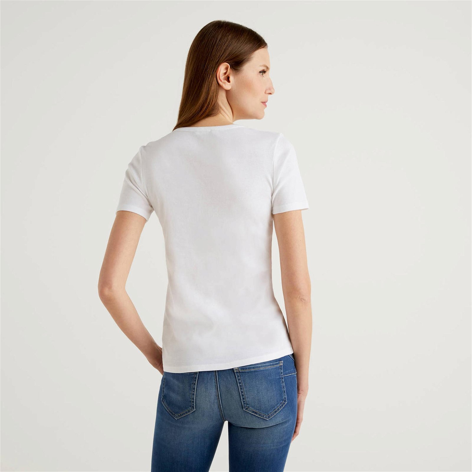 Benetton Basic Baskılı Kadın Beyaz T-Shirt