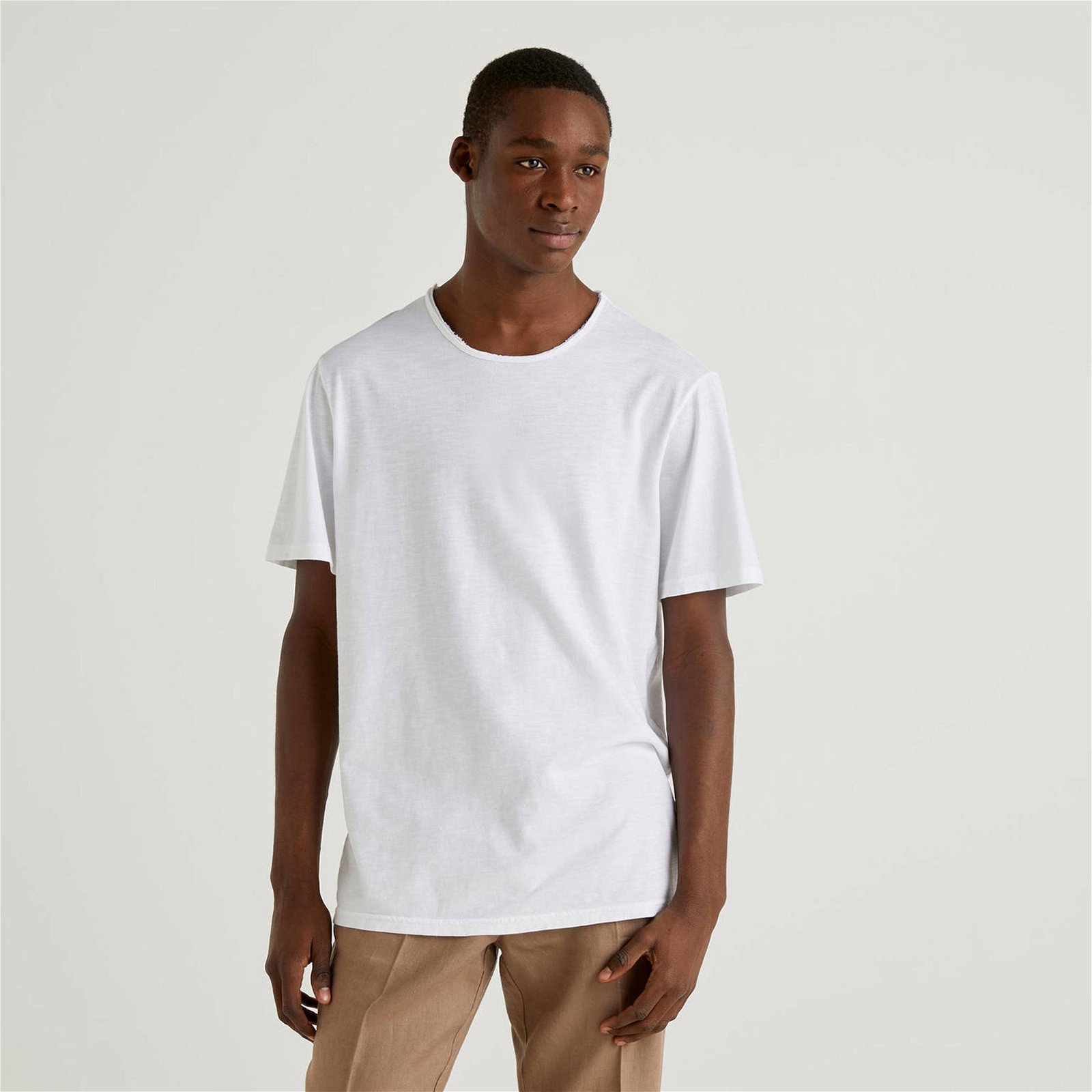 Benetton Slub Erkek Beyaz T-Shirt