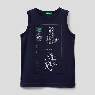  Benetton Posta Kartı Erkek Çocuk Lacivert Kolsuz T-Shirt