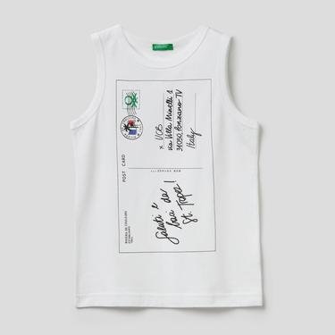  Benetton Posta Kartı Erkek Çocuk Beyaz Kolsuz T-Shirt