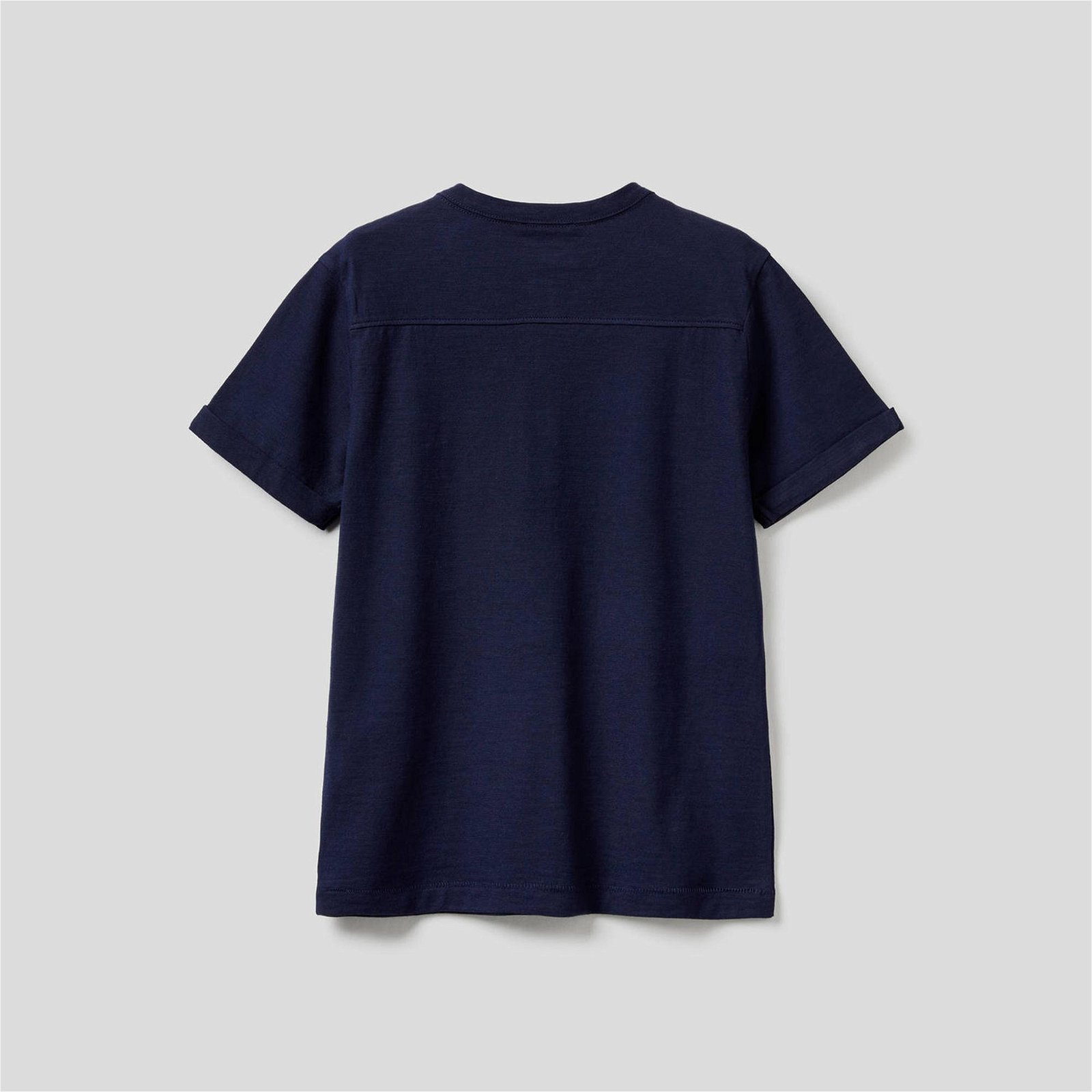 Benetton Yakası Düğmeli Cepli Erkek Çocuk Lacivert T-Shirt