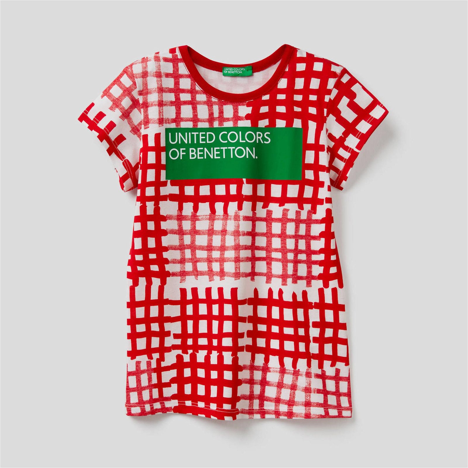 Benetton Kareli Kız Çocuk Kırmızı T-Shirt
