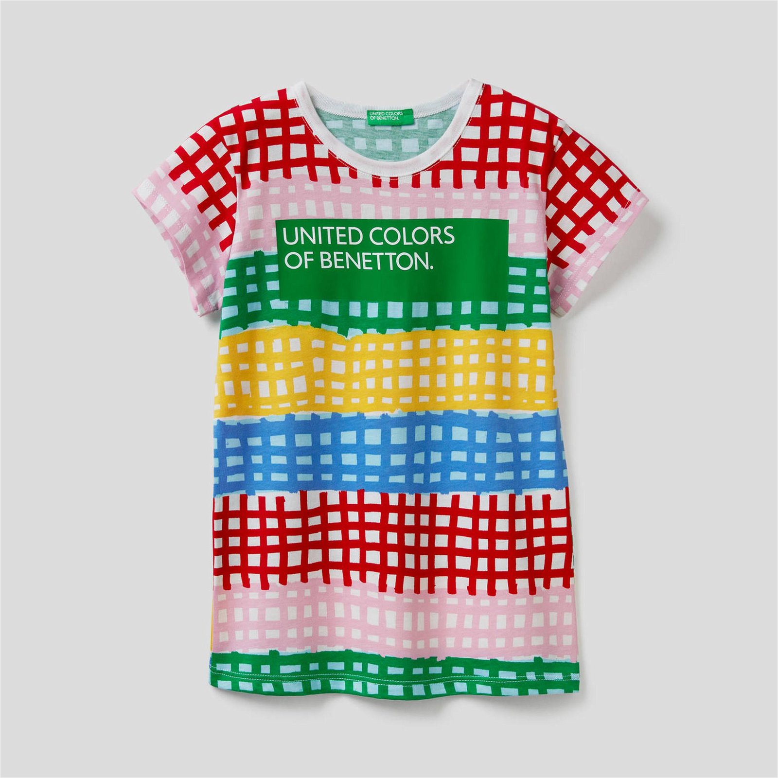 Benetton Kareli Kız Çocuk Renkli T-Shirt