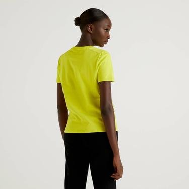  Benetton Baskılı Kadın Sarı T-Shirt