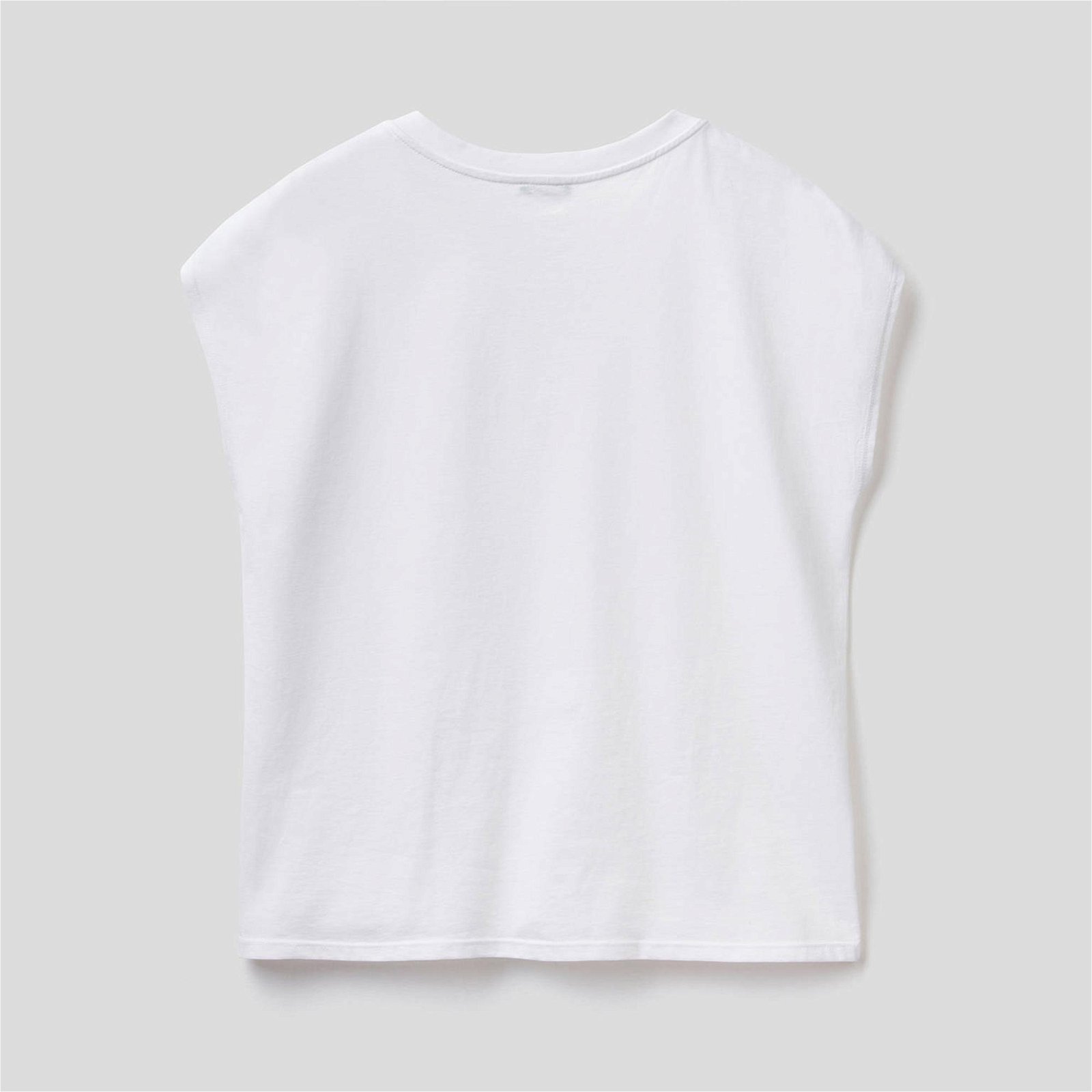 Benetton Omzu Drapeli Kadın Beyaz T-Shirt