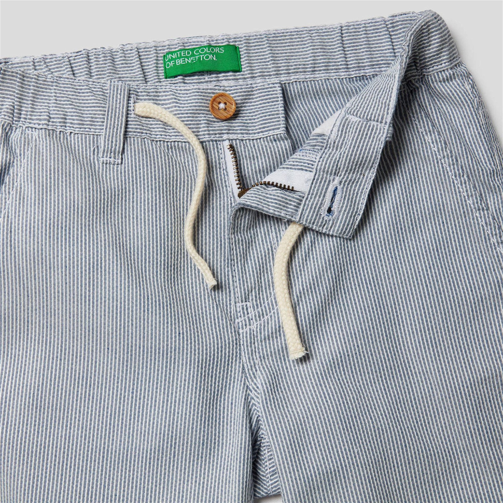 Benetton Beli İpli İnce Çizgili Erkek Çocuk Lacivert Pantolon