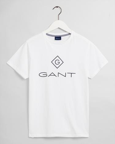  Gant Erkek Beyaz Regular Fit Bisiklet Yaka Logolu T-shirt