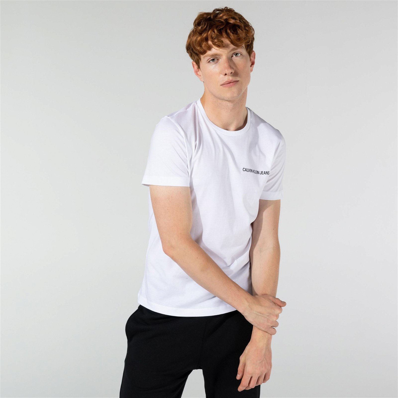 Calvin Klein Chest Institutional Slim Erkek Beyaz T-Shirt