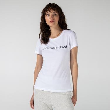  Calvin Klein Jeans Core Instit Logo Slim Fit Kadın Beyaz T-Shirt
