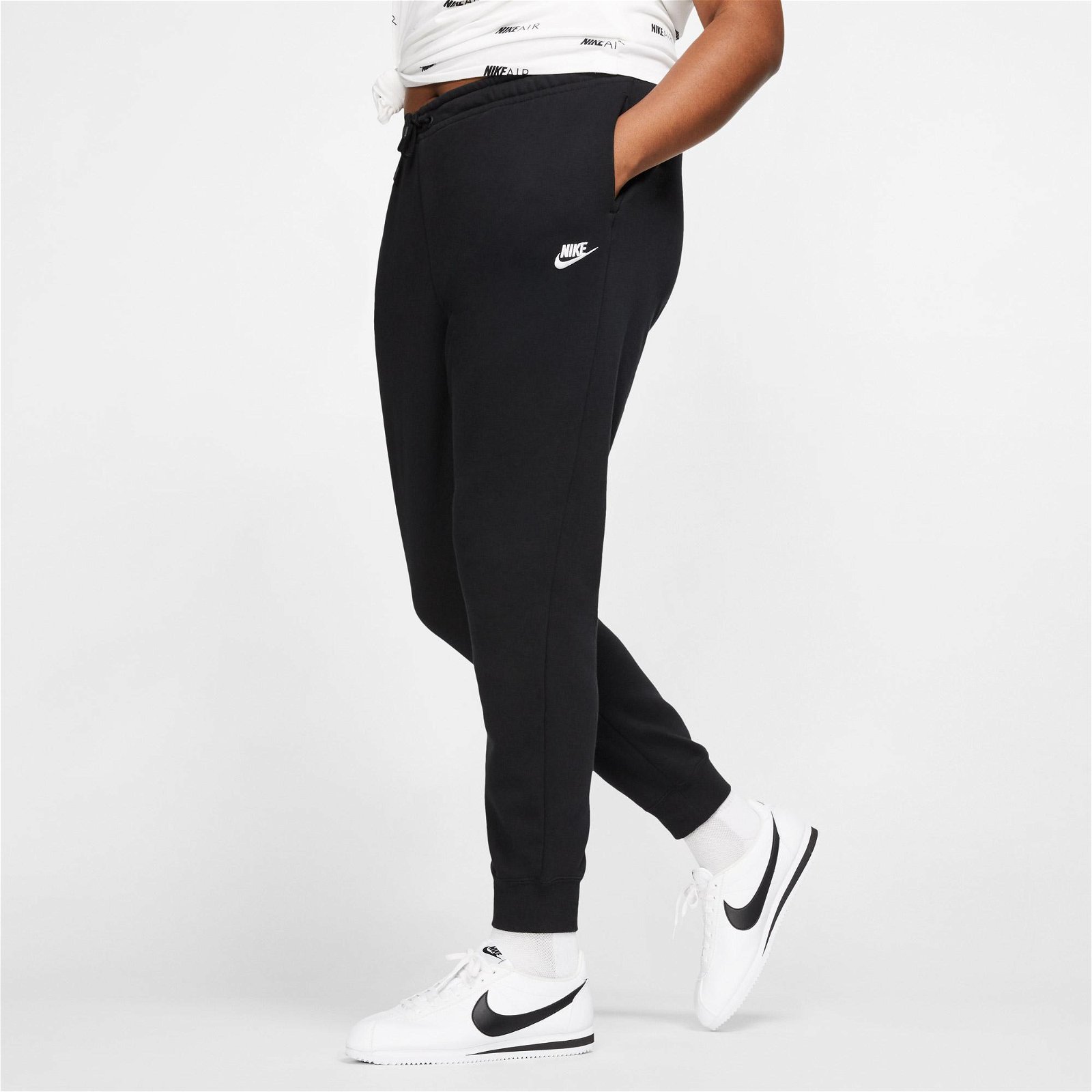 Nike Sportswear Essential Fleece Mid Rice Büyük Beden Kadın Siyah Eşofman Altı