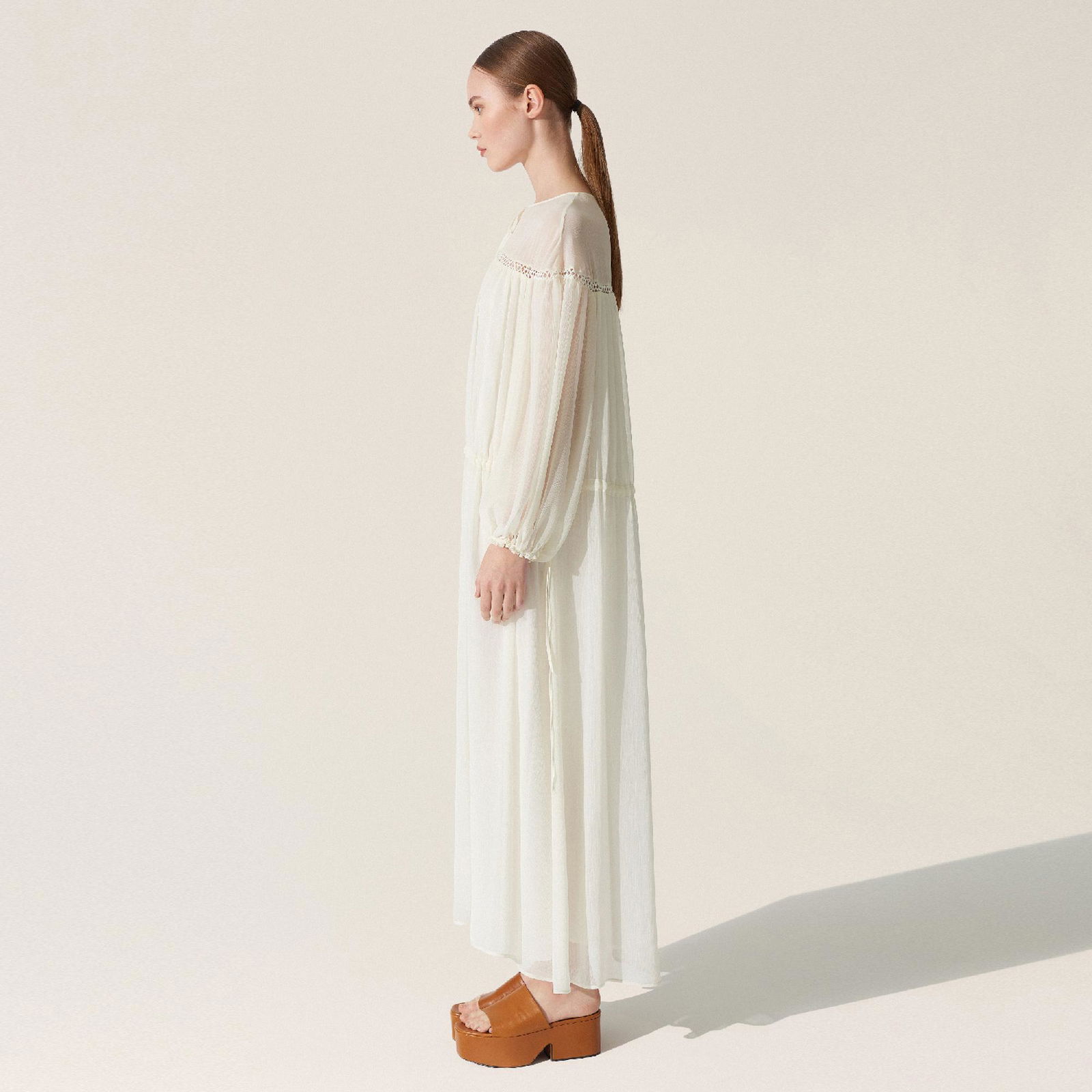 BAQA Shoulder Transparent Kadın Ekru Elbise