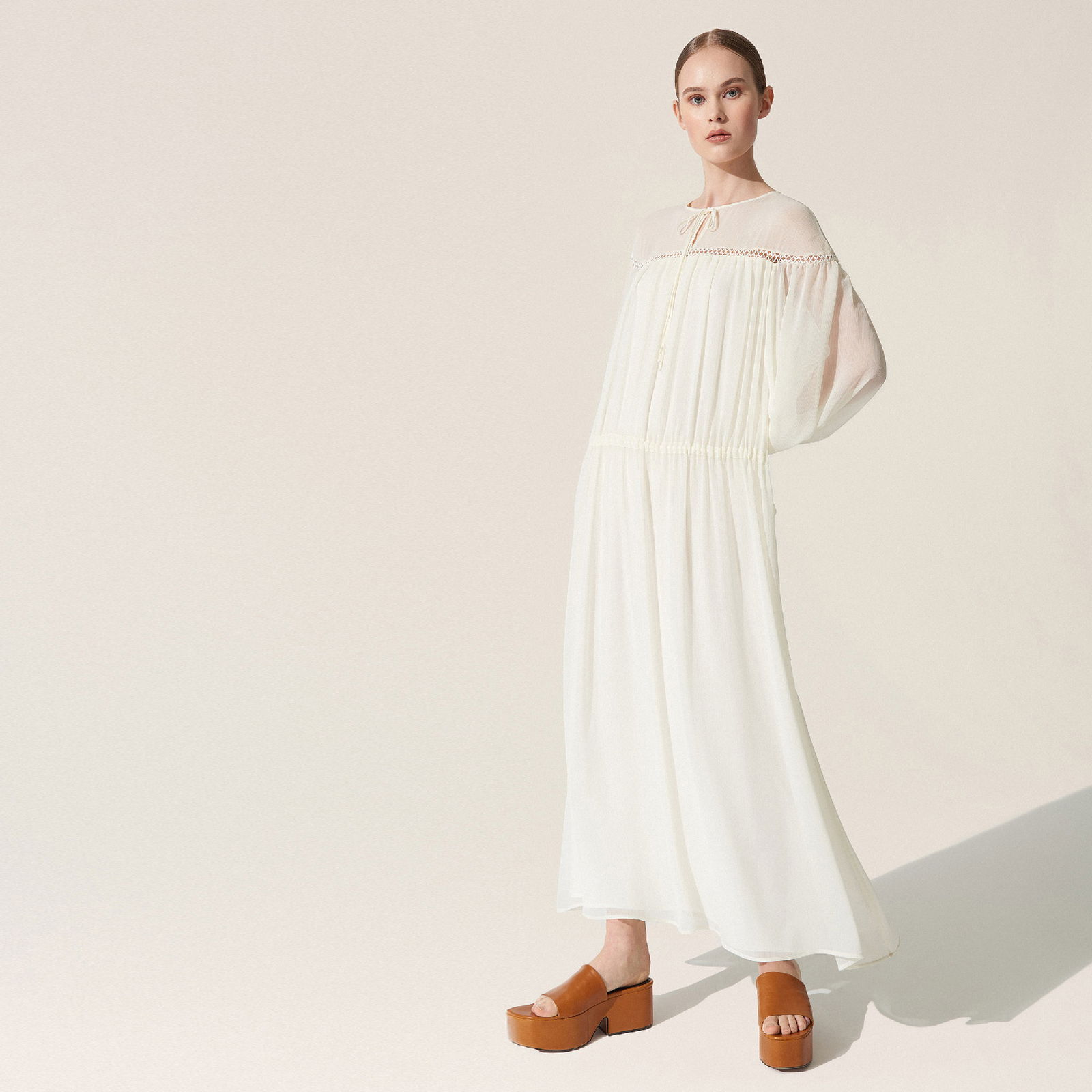 BAQA Shoulder Transparent Kadın Ekru Elbise
