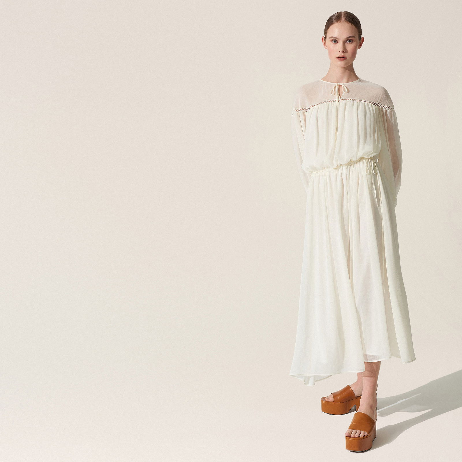 BAQA Shoulder Transparent Kadın Ekru Elbise