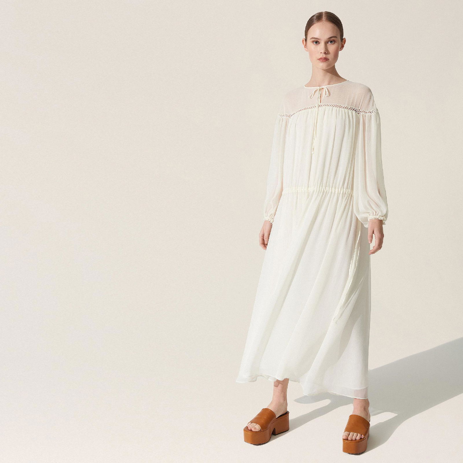 BAQA Shoulder Transparent Kadın Ekru Elbise
