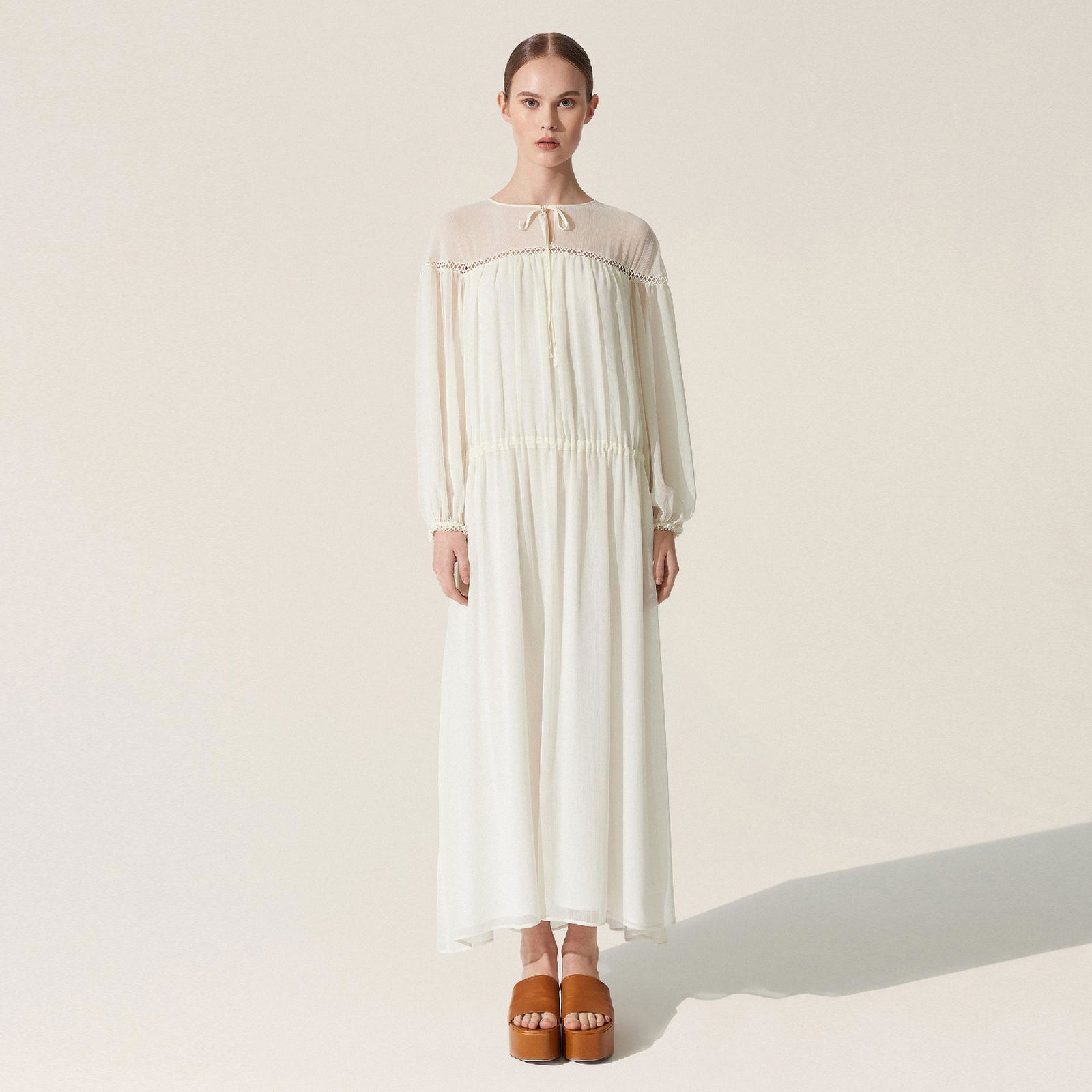 BAQA Shoulder Transparent Kadın Ekru Elbise